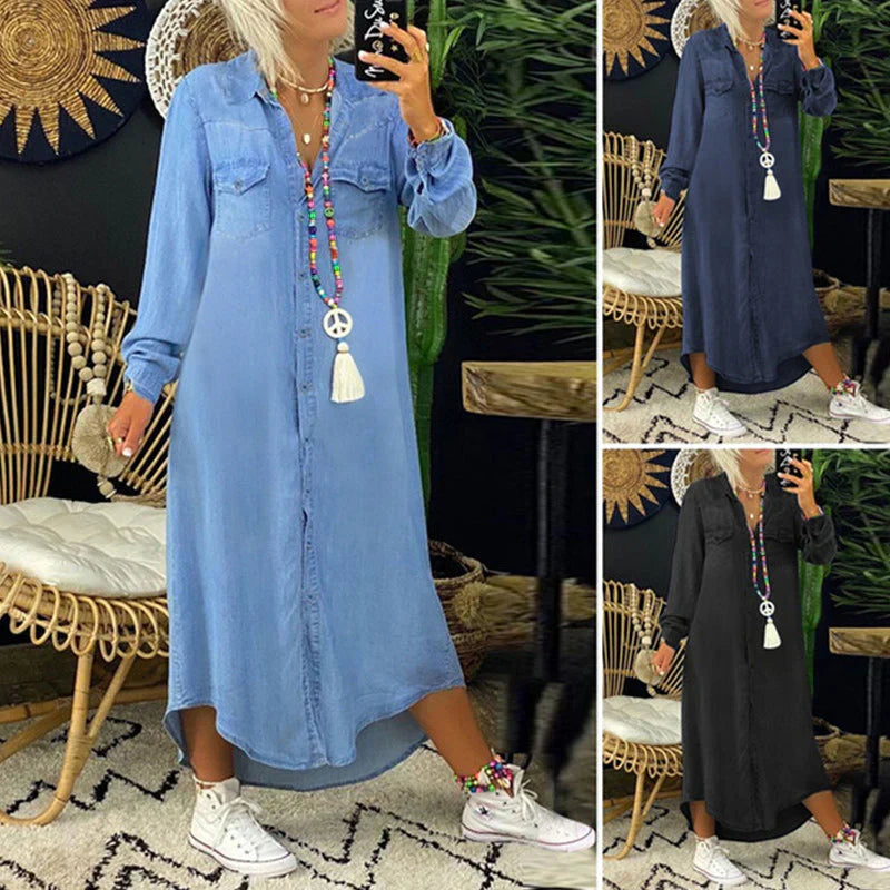 Women's Solid Color Denim Dress