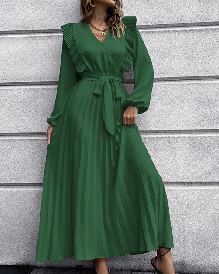Chic Pleated V-Neck Maxi Dress - Perfect for Any Occasion