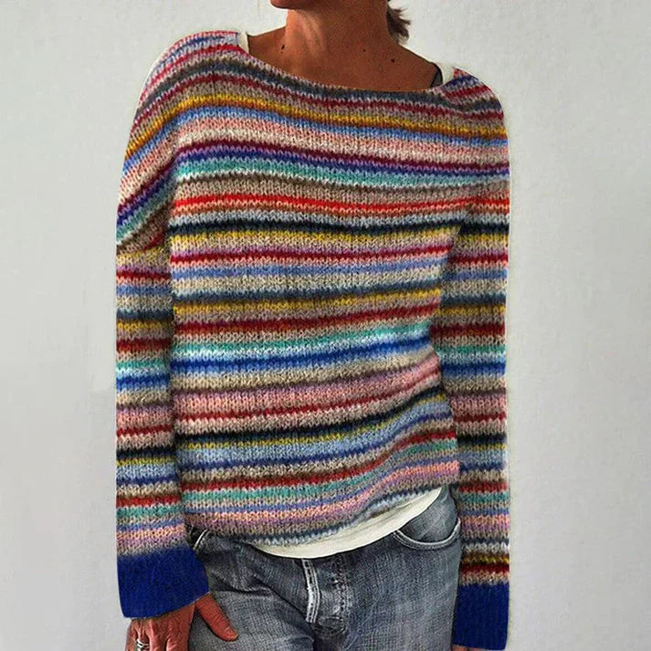 Chic Striped Knit Sweater with Long Sleeves