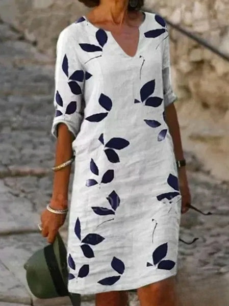 Floral Print Half-Sleeve Dress for Women