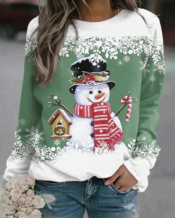 Freda - Vibrant Snowman Print Sweater