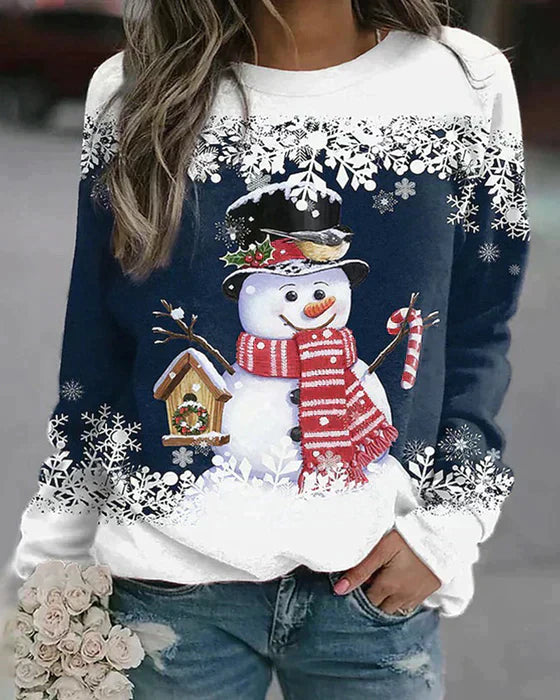 Freda - Vibrant Snowman Print Sweater