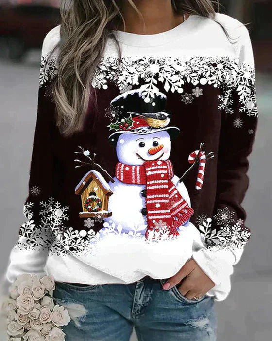 Freda - Vibrant Snowman Print Sweater