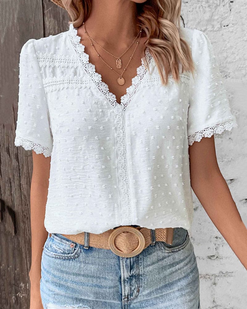 Romy V-Neck Short Sleeve Blouse