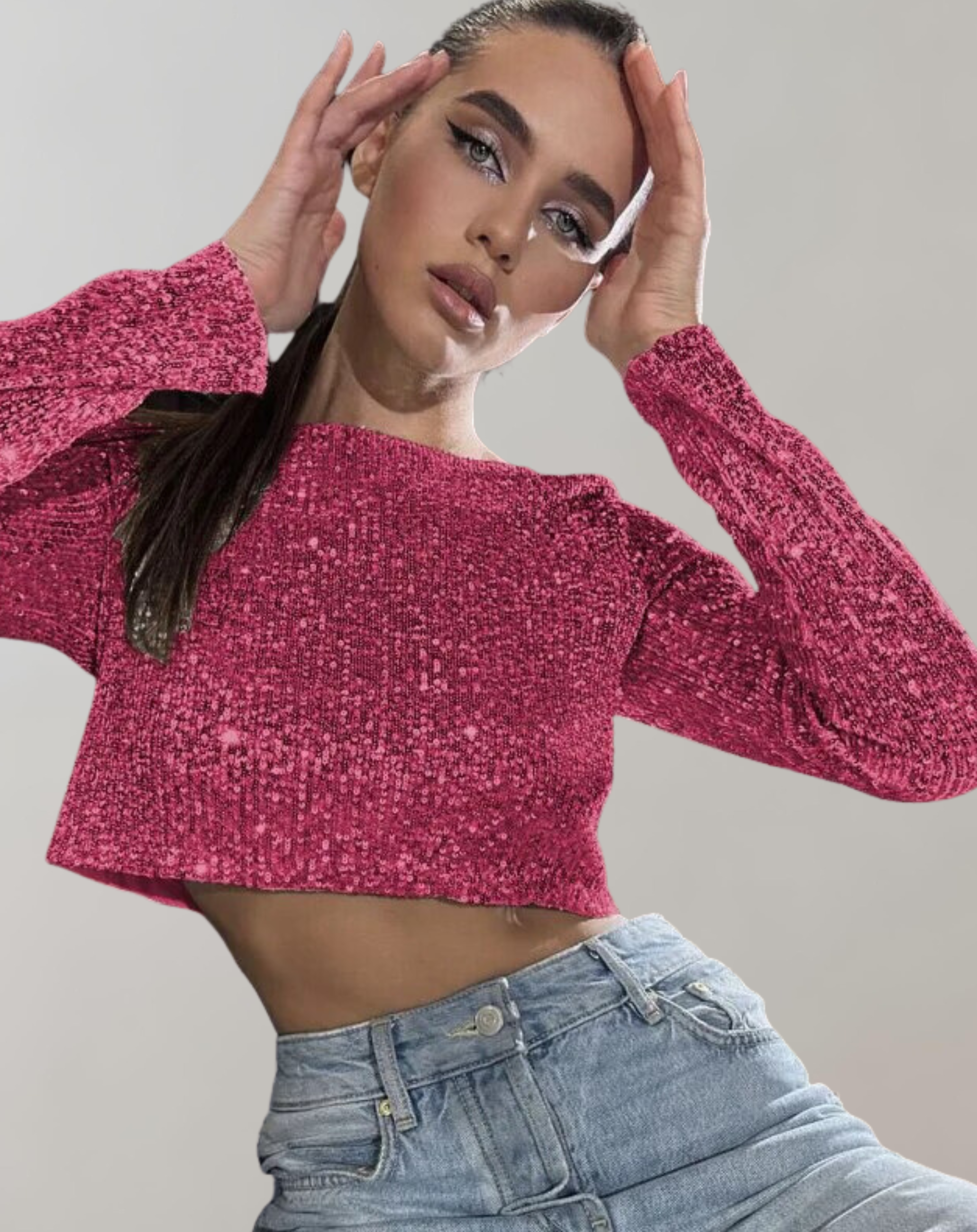 Shimmering Sequin Crop Top for Women