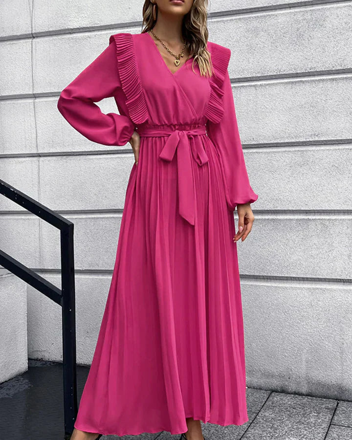 Chic Pleated V-Neck Maxi Dress - Perfect for Any Occasion