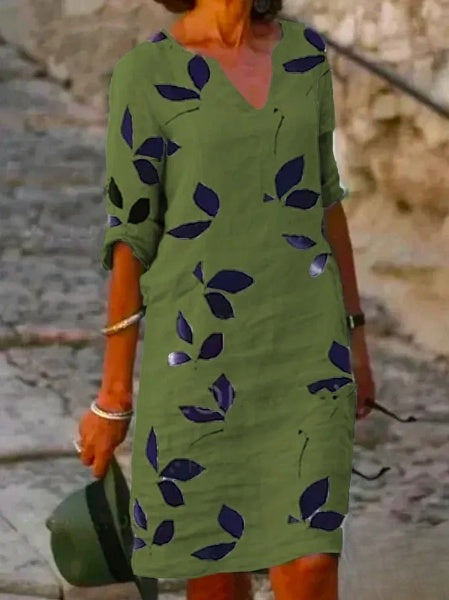 Floral Print Half-Sleeve Dress for Women