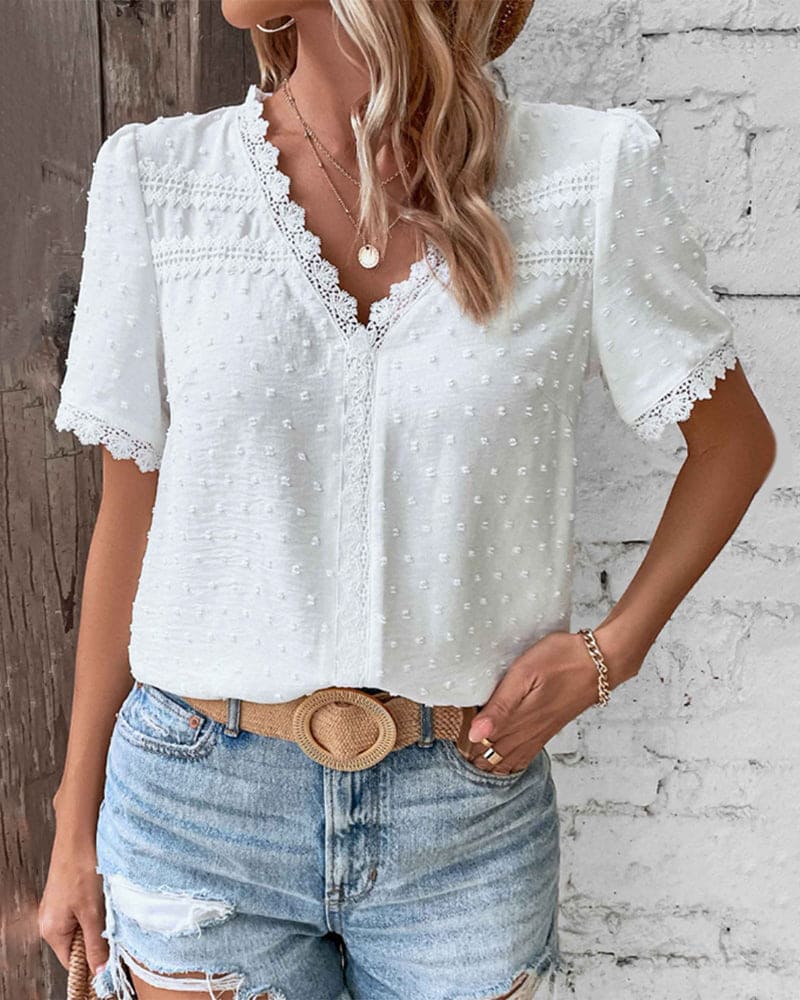 Romy V-Neck Short Sleeve Blouse