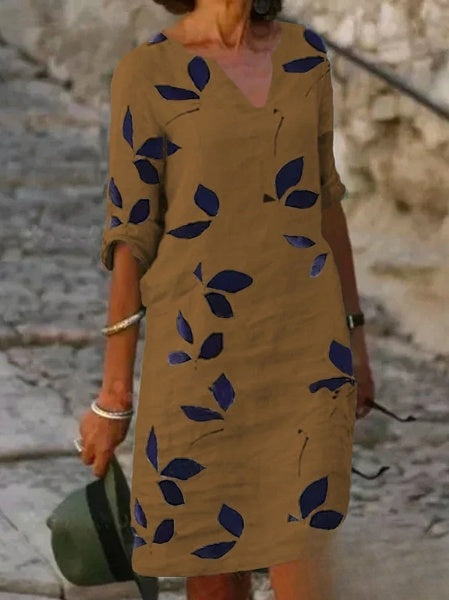 Floral Print Half-Sleeve Dress for Women