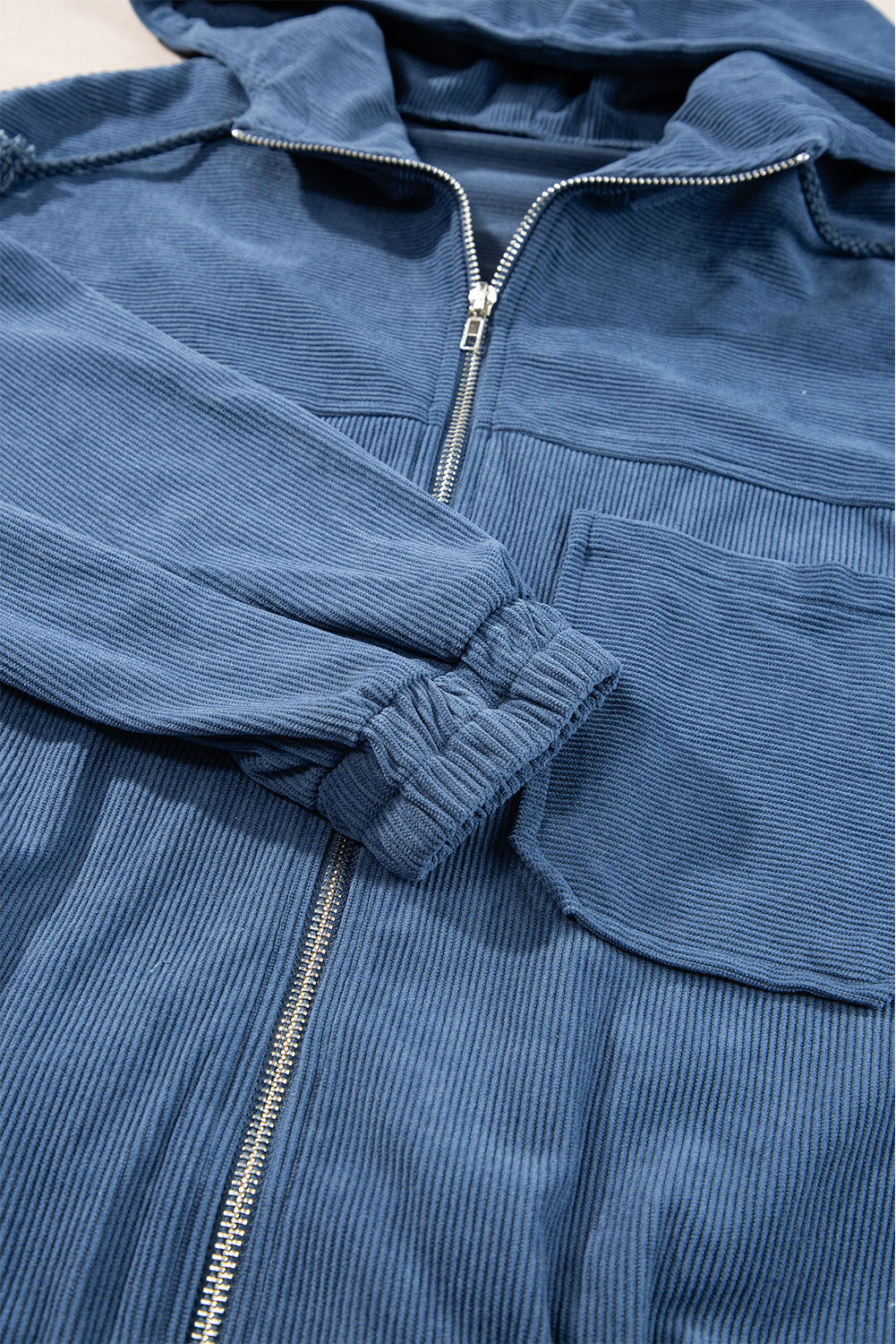 Teal Zip-Up Hooded Jacket with Adjustable Drawstring