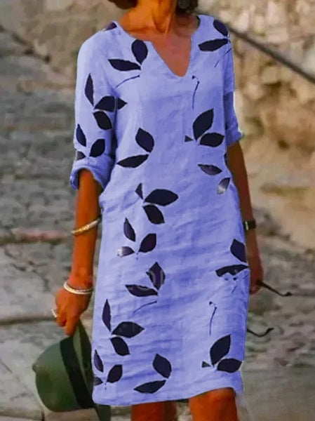 Floral Print Half-Sleeve Dress for Women