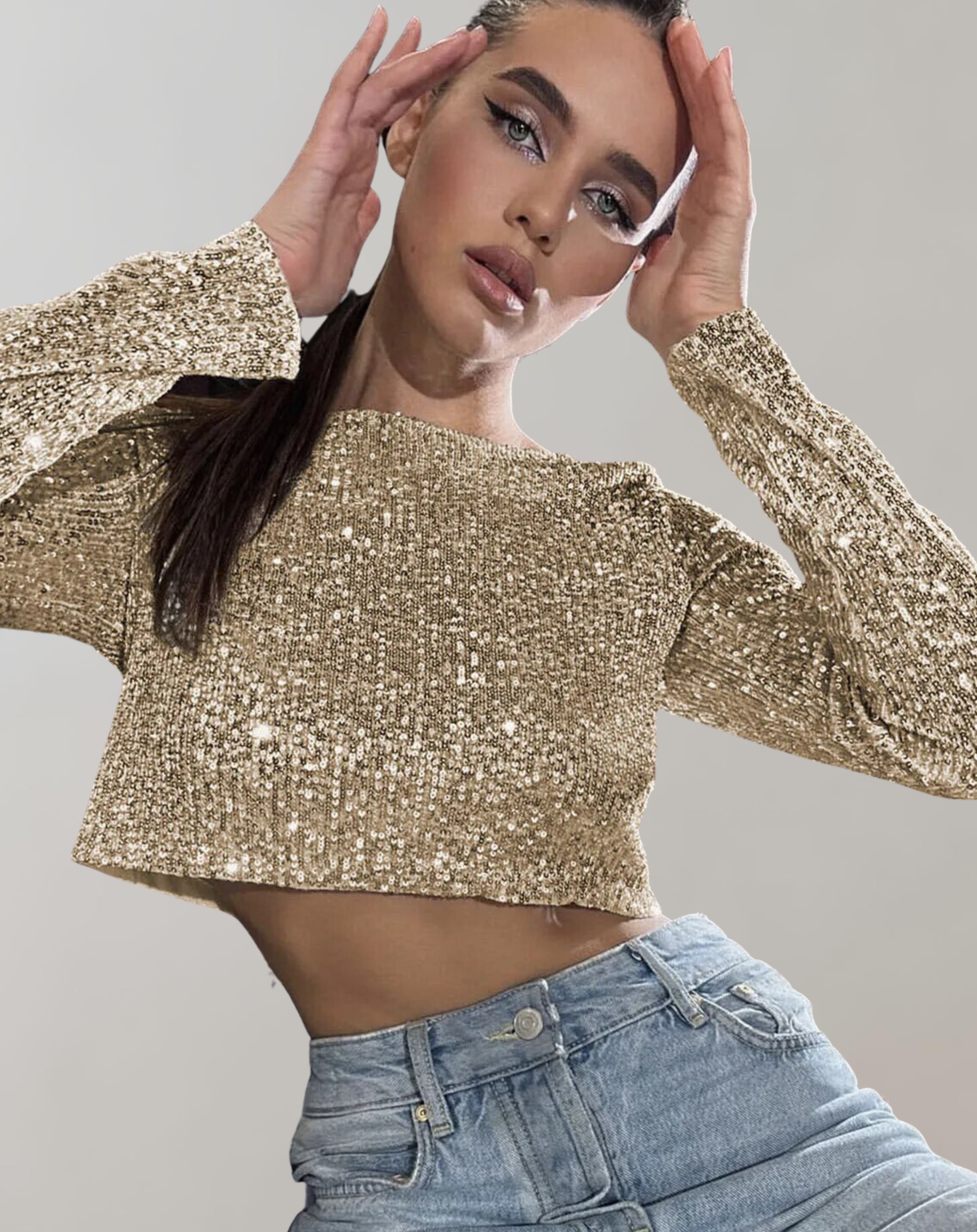 Shimmering Sequin Crop Top for Women