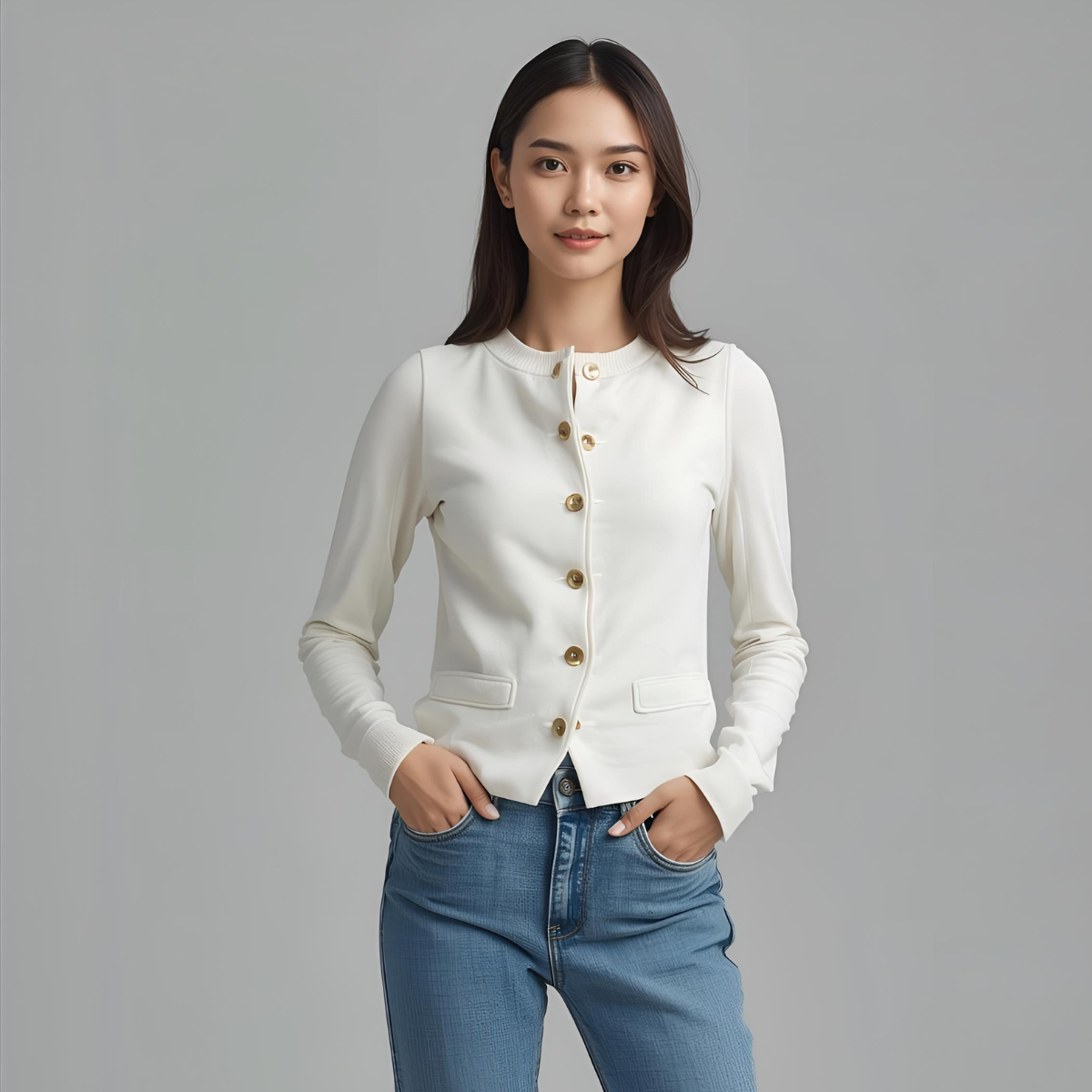 BIANCAEL | Chic White Casual Vest Featuring Gold Accents