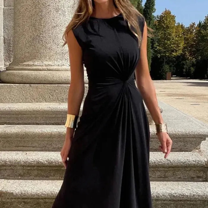 Elegant Women's Long Sleeve V-Neck Maxi Dress - Solid Color Evening Attire