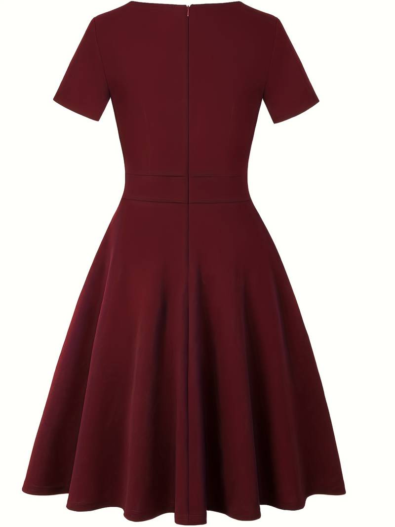 Lace-Trimmed Blue Dress with Fitted Waist