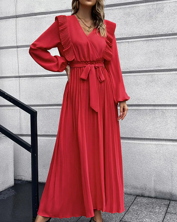 Chic Pleated V-Neck Maxi Dress - Perfect for Any Occasion
