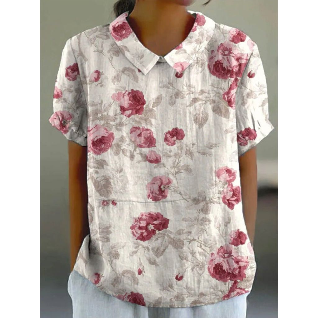 Floral Print Cotton Blouse with Pastoral Design