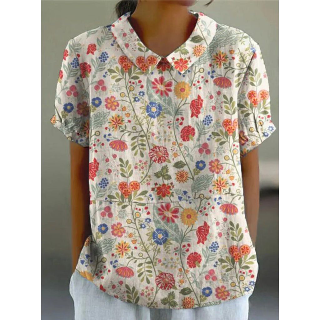 Floral Print Cotton Blouse with Pastoral Design