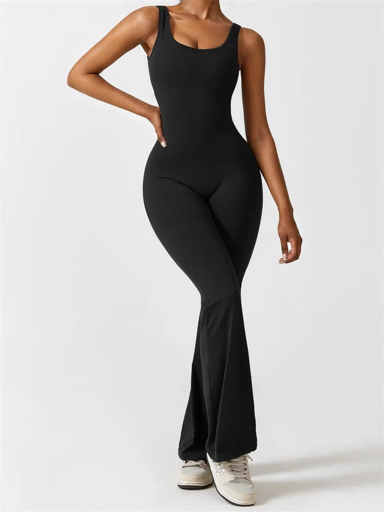 Cut-Out Back Sleeveless Jumpsuit with Flared Legs