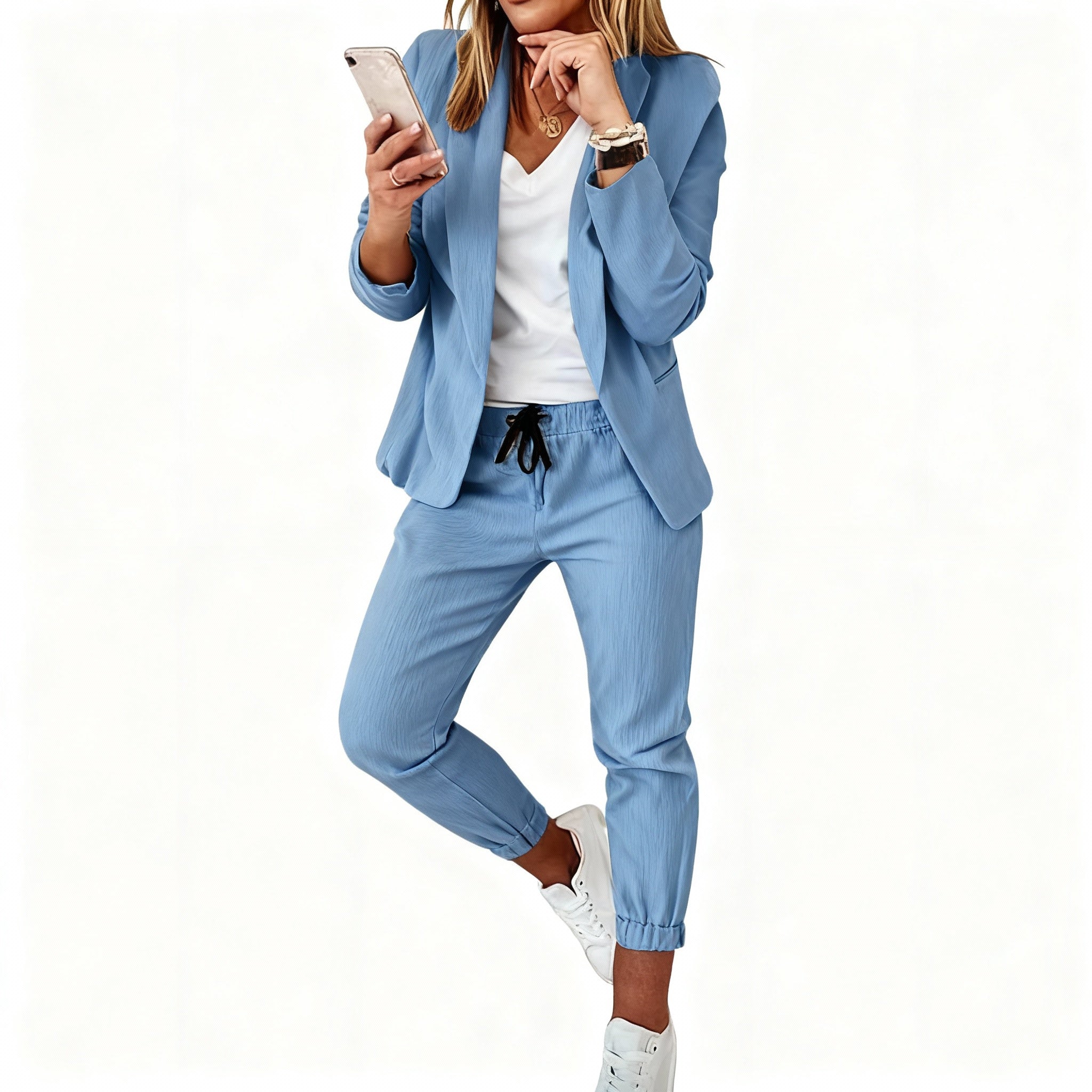 Stylish Women's Blazer and Jogger Set – Coordinated Blazer with Matching Pants
