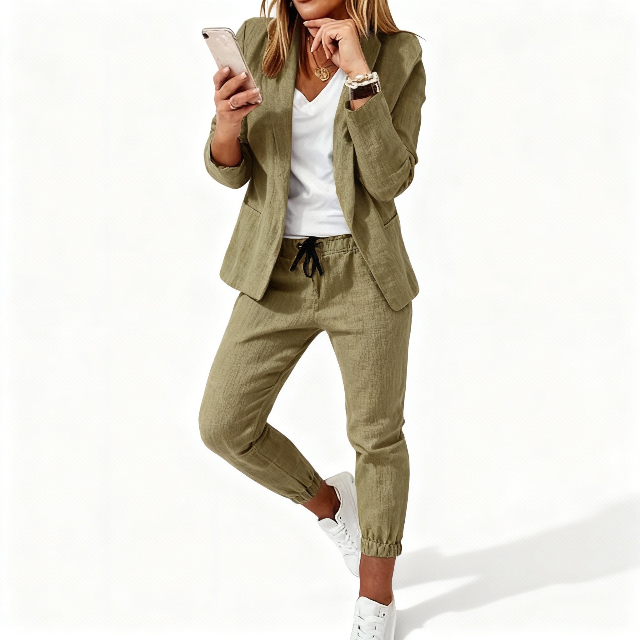 Stylish Women's Blazer and Jogger Set – Coordinated Blazer with Matching Pants