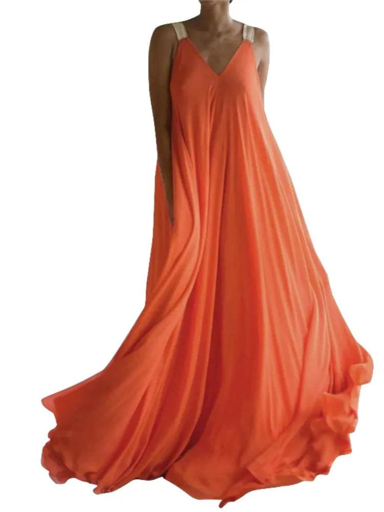 Chloë - Women's Sleeveless V-Neck Boho Maxi Dress for Summer in Solid Color, Relaxed Fit