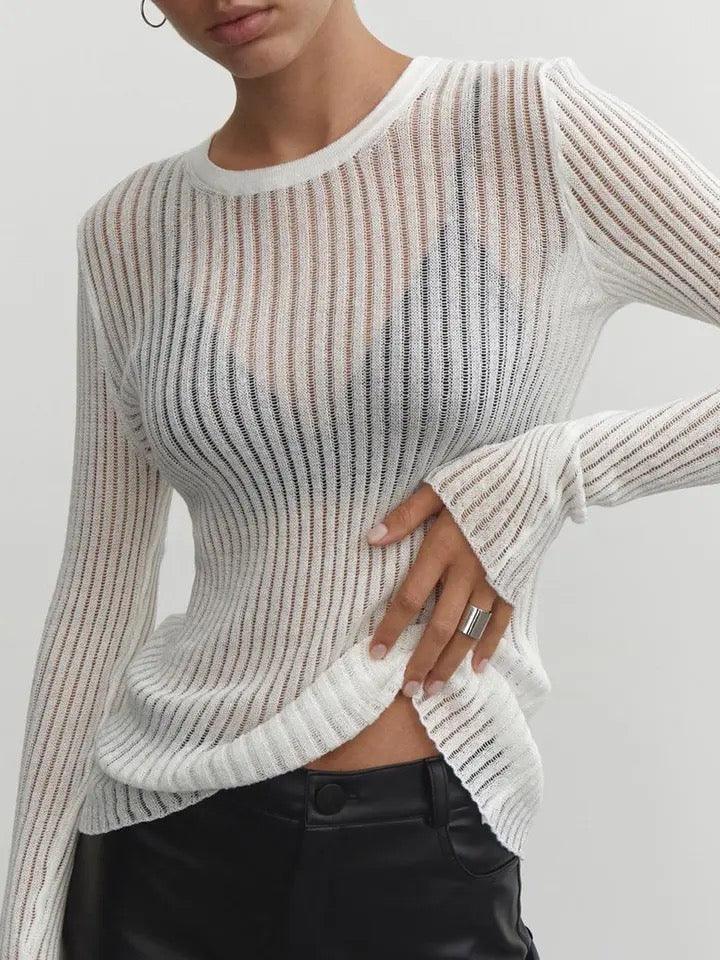 Chic Sheer Top with Elegant Striped Pattern