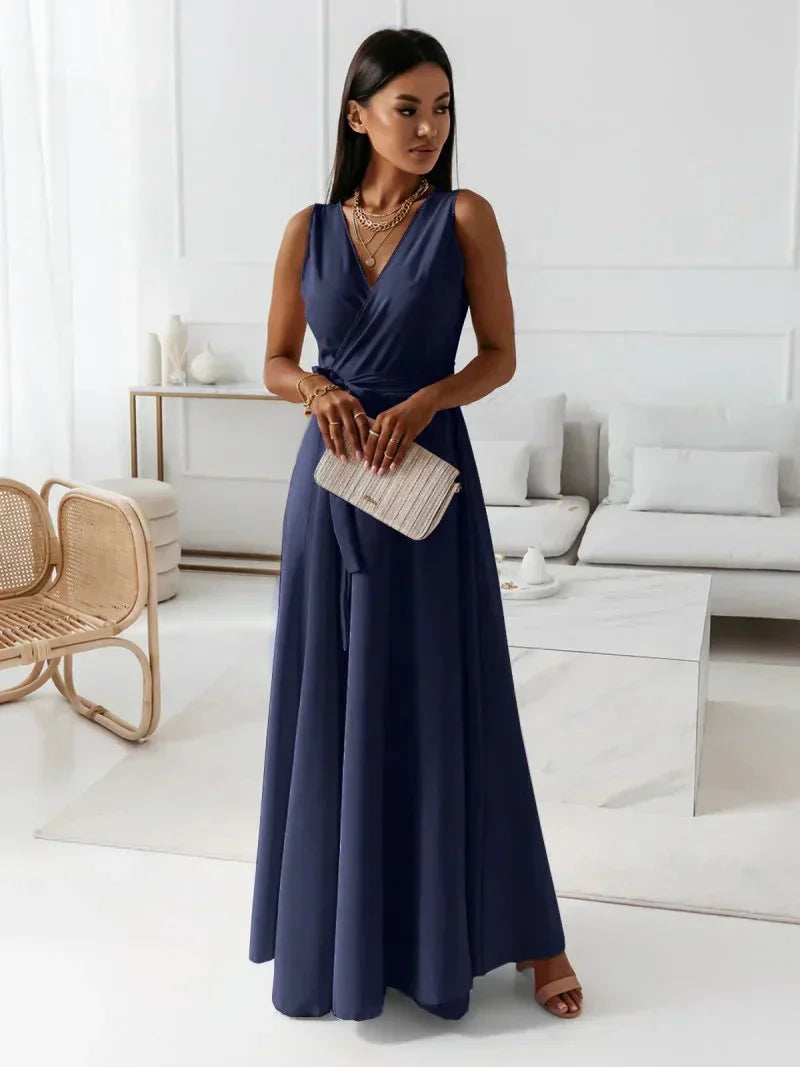 Women’s Solid V-Neck Maxi Dress