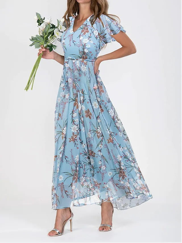 Graceful Floral Chiffon Gown