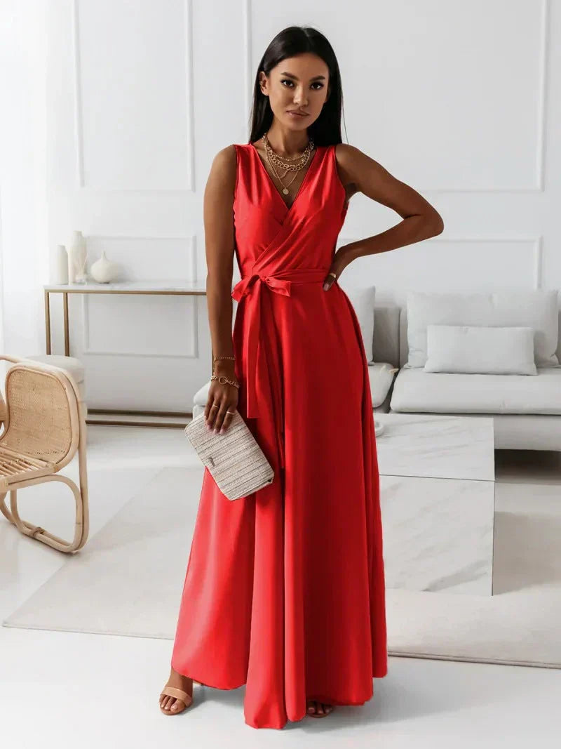 Women’s Solid V-Neck Maxi Dress