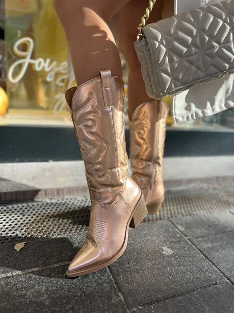 Chic Metallic Western Ankle Booties