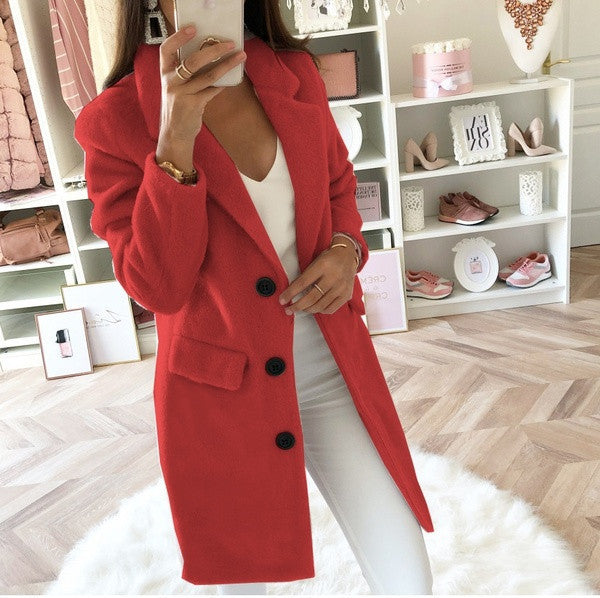 Womens Notched Collar Double-Breasted Wool Coat