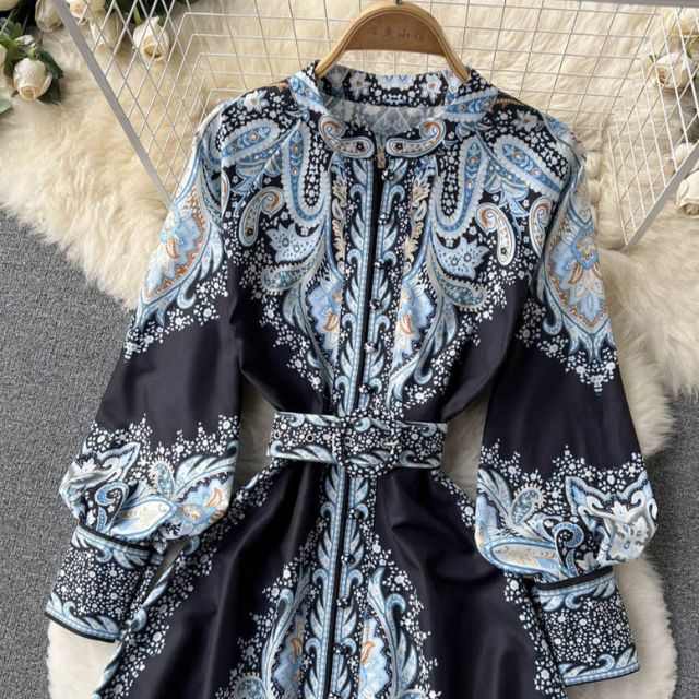 Floral A-Line Dress with Belted Waist