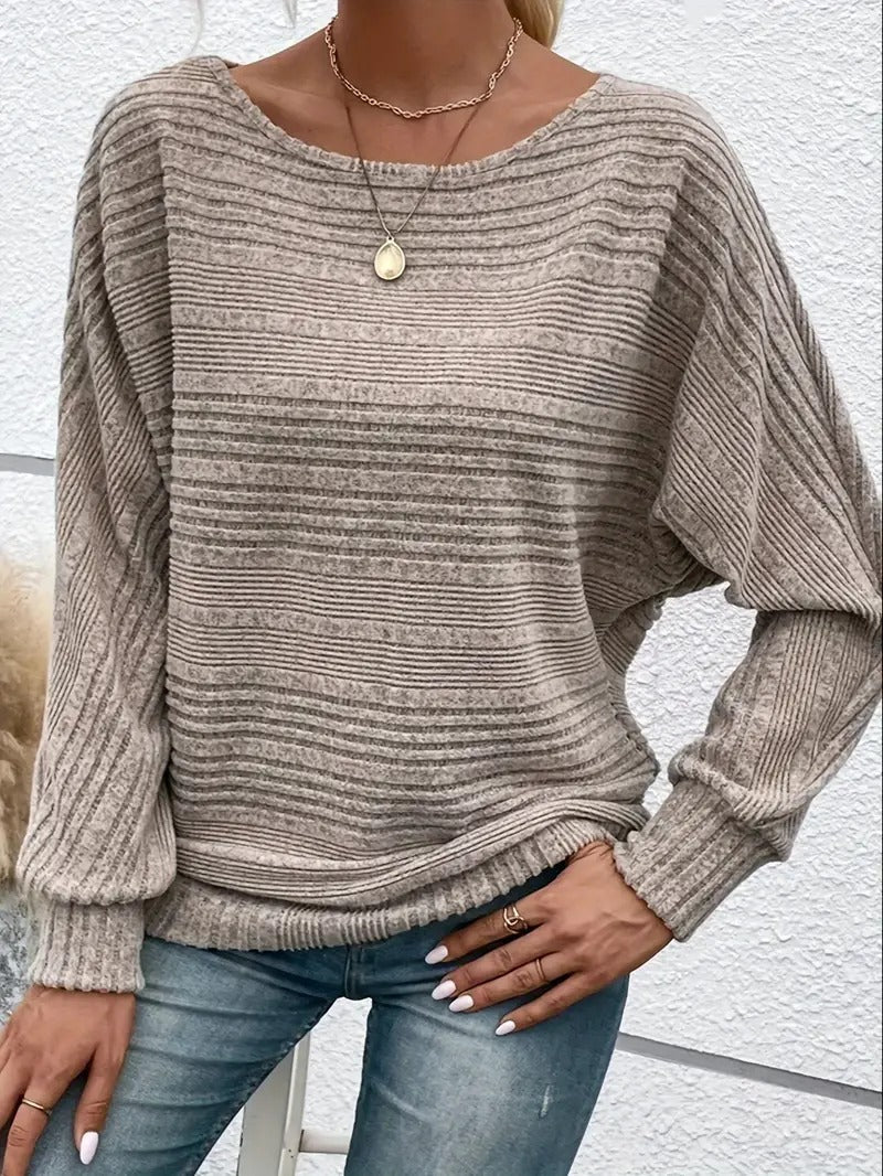 Relaxed Fit Batwing Sleeve Top with Round Neck