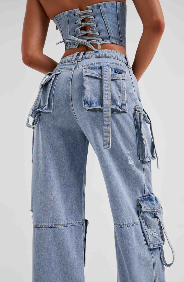 Chic Classic Denim Cargo Pants for Women