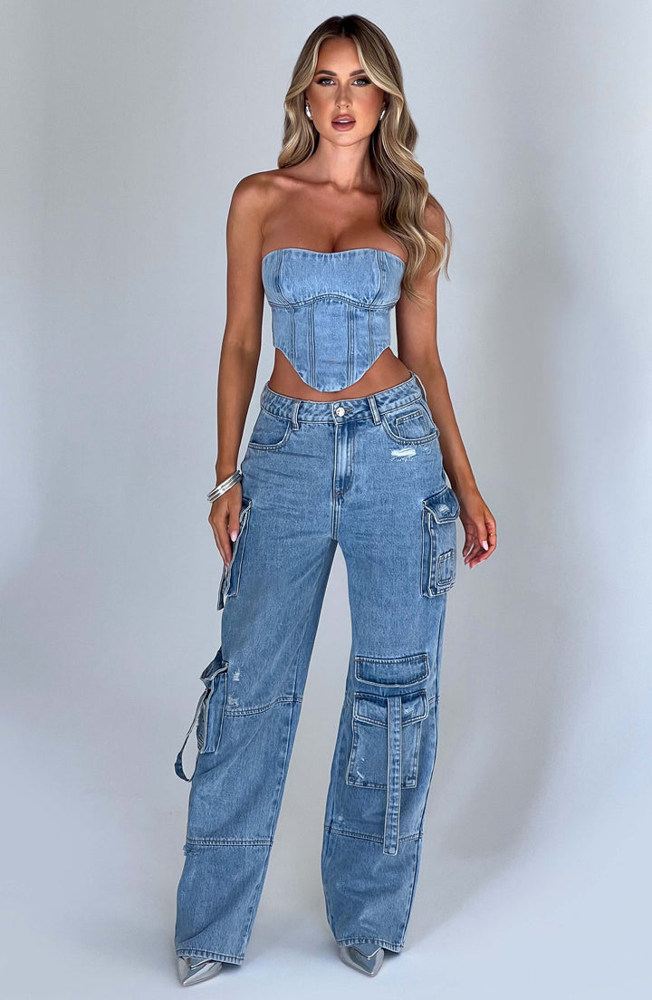 Chic Classic Denim Cargo Pants for Women