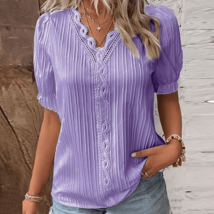 Chic V-Neck Top with Elegant Lace Details