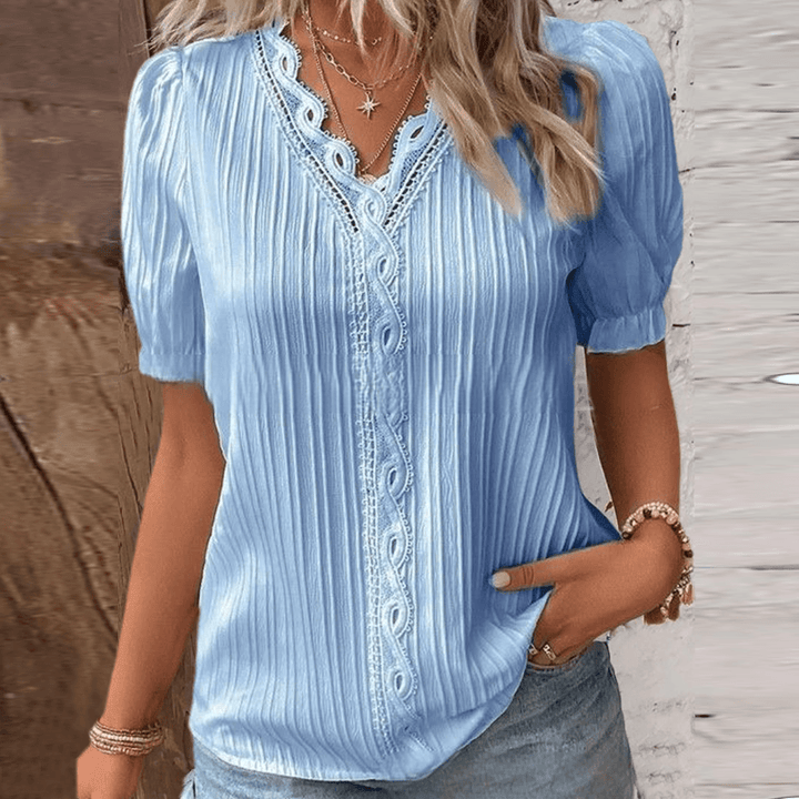 Chic V-Neck Top with Elegant Lace Details