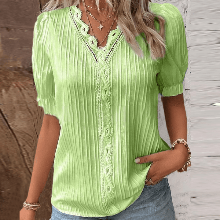Chic V-Neck Top with Elegant Lace Details