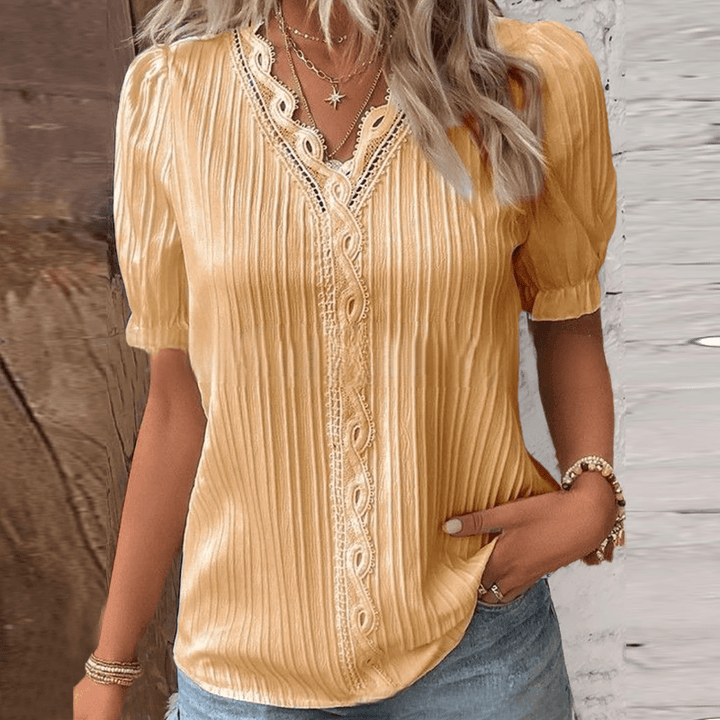 Chic V-Neck Top with Elegant Lace Details